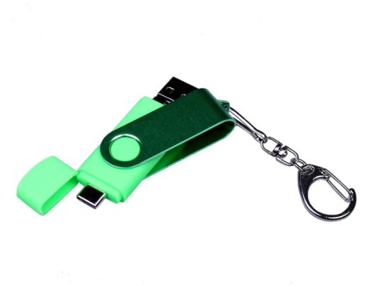 USB 2.0/micro USB/Type-С- флешка на 16 Гб 3-в-1 с поворотным механизмом, зеленый